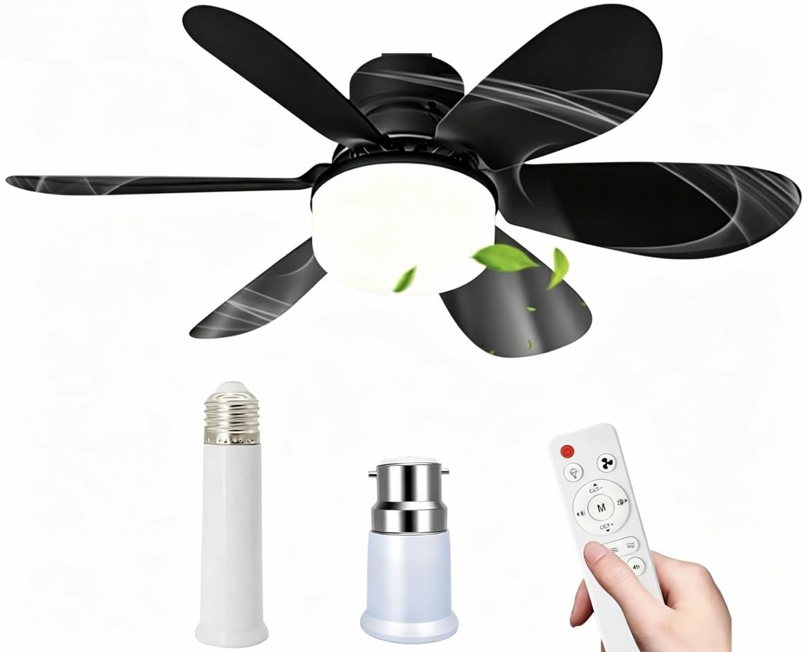 E27/B22 Ceiling Fans with Lights, 52cm 40W LED Dimmable Ceiling Fan with Remote, 2/4H Timer, 3 Speeds 3 Color, Bulb Bayonet Fitting, Quiet Ceiling Fan for Bedroom, Living Room, Kitchen (E27+b22 Black)