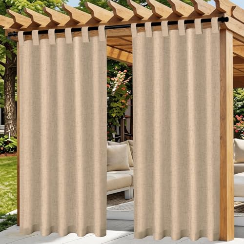 Rideau Exterieur en Lin, Lot de 2 Rideaux D'extérieur Impermeable, Rideau Pergola Extérieur avec...