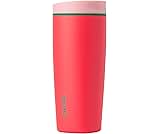 Owala SmoothSip Slider Insulated Stainless Steel Coffee Tumbler, Reusable Iced Coffee Cup, Hot Coffee Travel Mug, BPA Free 20 oz, Pink/Red (Strawberry Fields)