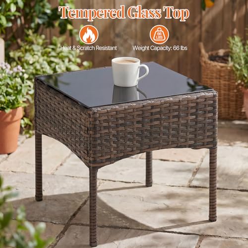 Sweetcrispy 3 Piece Patio Furniture Set, All-Weather Outdoor Conversation with Removable Cushions & Tempered Glass Table, Small Wicker Bistro Set for Balcony, Porch, Backyard, Deck, Brown - Image 6