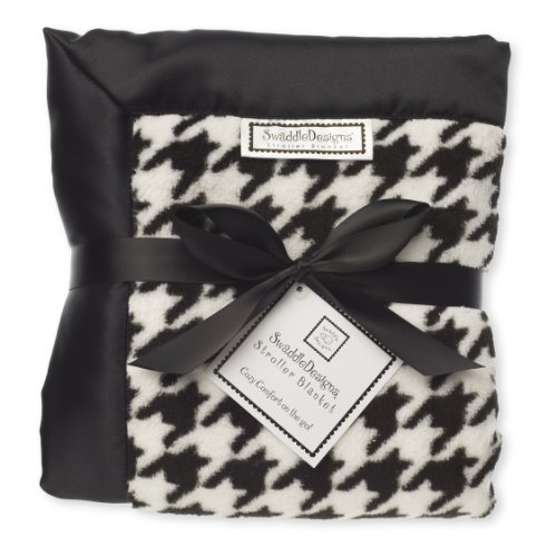 Image of SwaddleDesigns Stroller Blanket, Cozy Plush Baby /Toddler Blanket, 30x40 inches, Black Puppytooth with Satin Trim