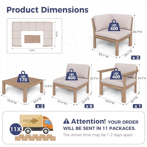 Image of Modular Outdoor Patio Conversation Set, 11-Piece U-Shaped Sectional Sofa Set with Coffee Tables & Thick Cushions, Easy Side Interlock, HIPS All-Weather Patio Furniture Set for Backyard, Deck, Poolside