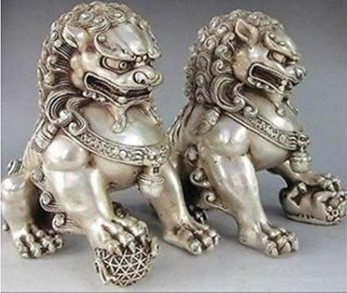Lion Chinois en Bronze Blanc, paire de statues Feng Shui pour grand salon