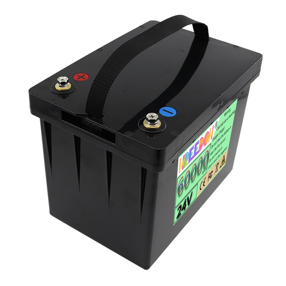 Batteria LiFePO4 24V 60Ah, Batteria di Ricambio al Litio Ferro fosfato | Batteria di accumulo di energia da 24 V 60 Ah, involucro in ABS, con maniglia.