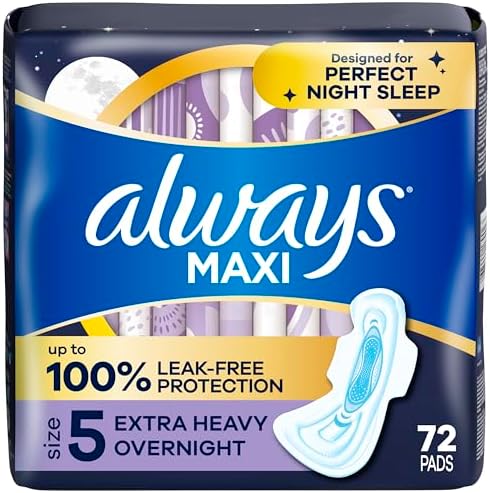 Always Maxi Overnight Feminine Pads with Wings for Women, Size 5,...