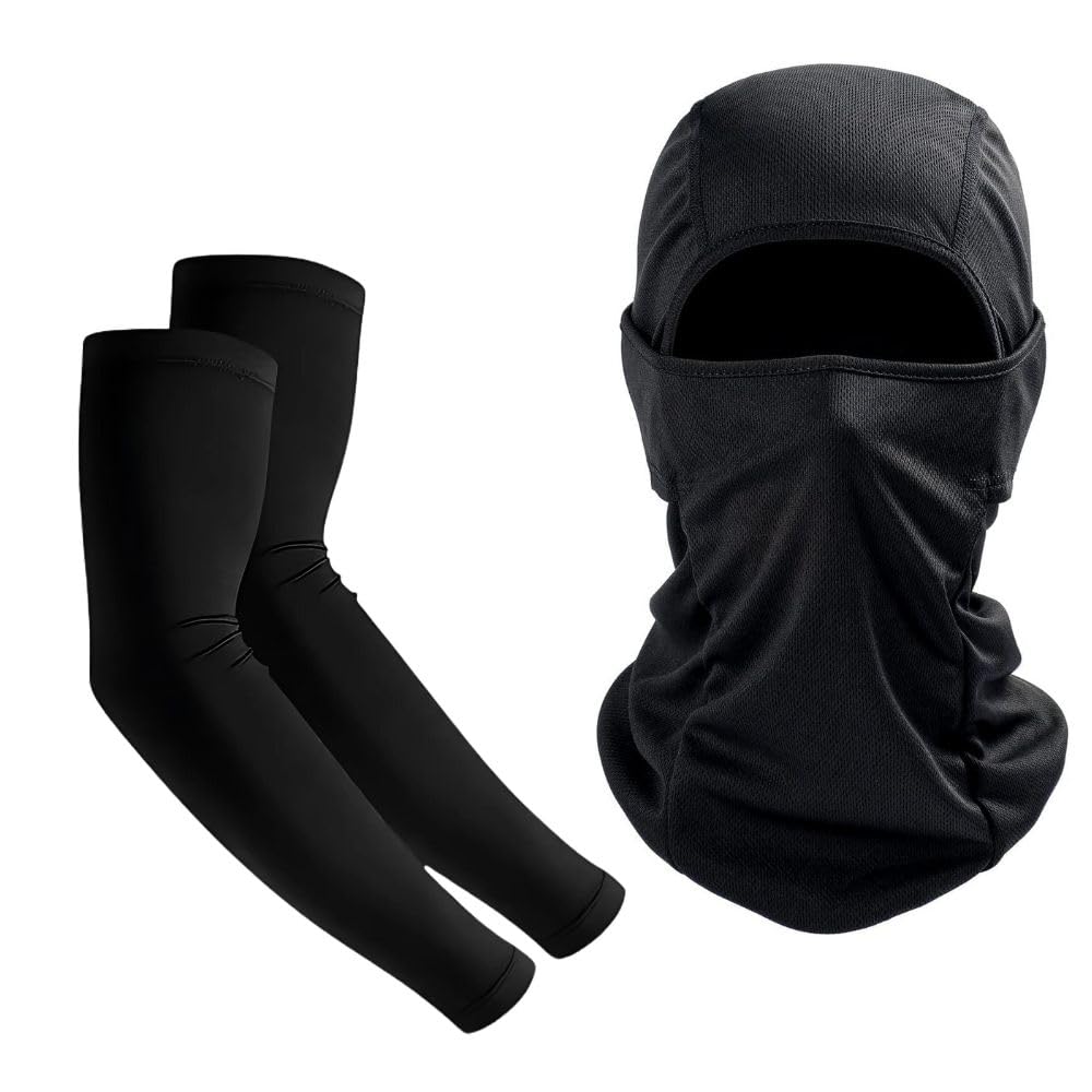 The Tie Hub Black Balaclava Face Mask & Arm Sleeves Combo for Men & Women | UV Protection, Ice Cool Fabric, Breathable & Sweat-Wicking Cover for Biking, Driving & Outdoor Sports-image-27