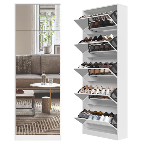 Organizedlife Shoe Storage Cabinet with 185cm Full Length Mirror, 30 Pairs & 5 Flip Drawer, Free...