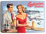 Blechschild 20 x 30 cm Budweiser Brauerei - Blechschild 20 x 30 cm - Paar am Flughafen