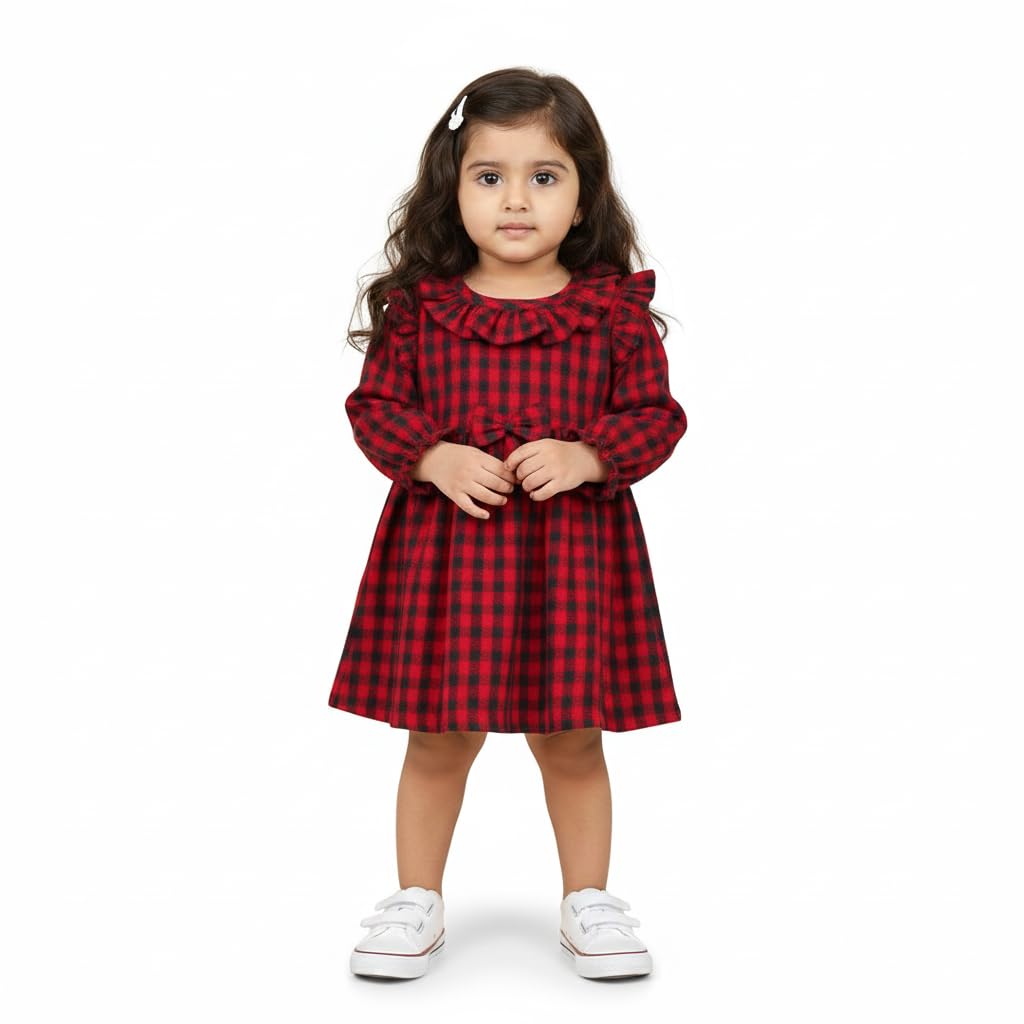 mustmom Baby Girl's Warm Cotswool Full Sleeve Frock | Winter Checkered Casual Dress for Kids | Ages 1-4 Years - Review, Price and Buying Guide