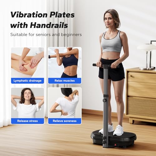 MERACH Vibration Plate Exercise Machine, Vibrating Plate Exercise Machine with Handrails, Full Body Vibration Platform for Women Men, Exercise Equipment for Home