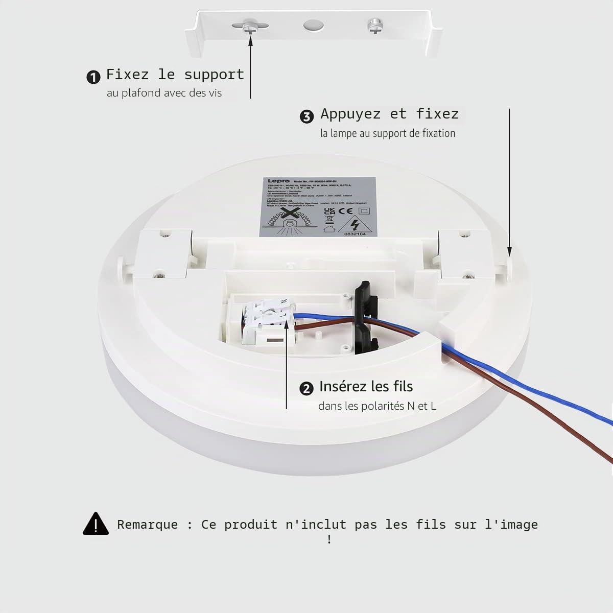Lepro Plafonnier LED 15 W IP54 étanche 3000 K 1500 lm Lampe de salle de bain ronde Idéal pour salle de bain, chambre à coucher, couloir, cuisine, salon, balcon, blanc chaud, Ø 22 cm