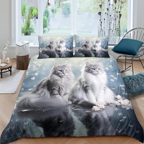 Housse de couette chat 3D fermeture éclair parure de lit microfibre facile à laver