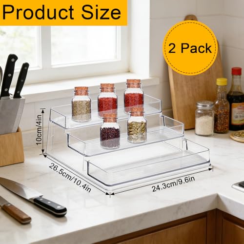 Clear 3-Tier Spice Rack, 2 Pack Acrylic Spice Organizer for Cabinet, No Assembly Spice Rack Organiser for Condiment, Seasoning, Deep Kitchen Storage for Inside Cupboard - Image 3