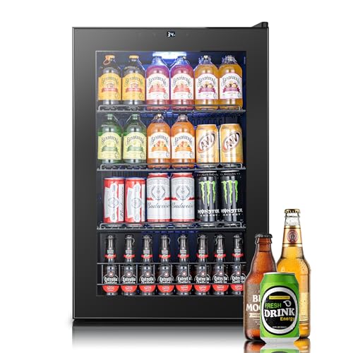 Image of Yeego Beverage Refrigerator, 155 Can Mini Fridge with Glass Door, Adjustable Shelves, Digital Temperature Control 34F-54F, Drink Cooler for Soda, Beer and Wine, Freestanding or Under Counter, Black