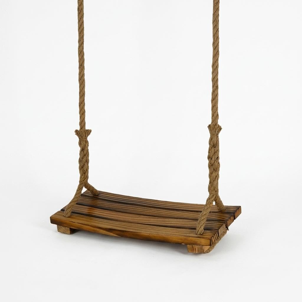 Outdoor Wooden Swing Seat for Patio Yard Indoor Use, Hanging Swing Chair for Adults and Kids Natural Wood 45cm Kids Climbing Rope Swing - with 3-piece Set-image-44