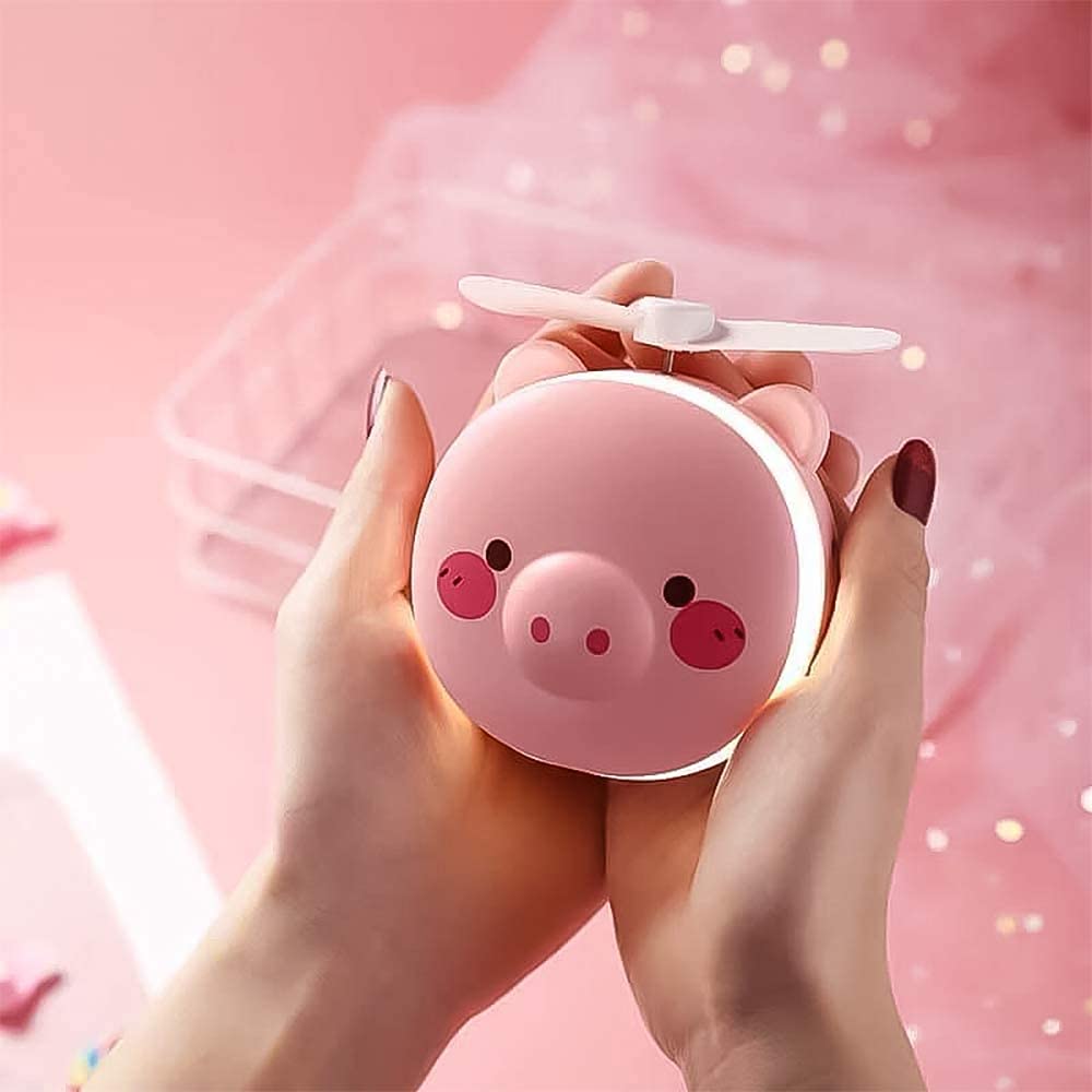3 in 1 Cute Pink Pig Animal Fast and Convenient USB Charging LED Fill Light Makeup Portable Mirror with Fan-picture-34