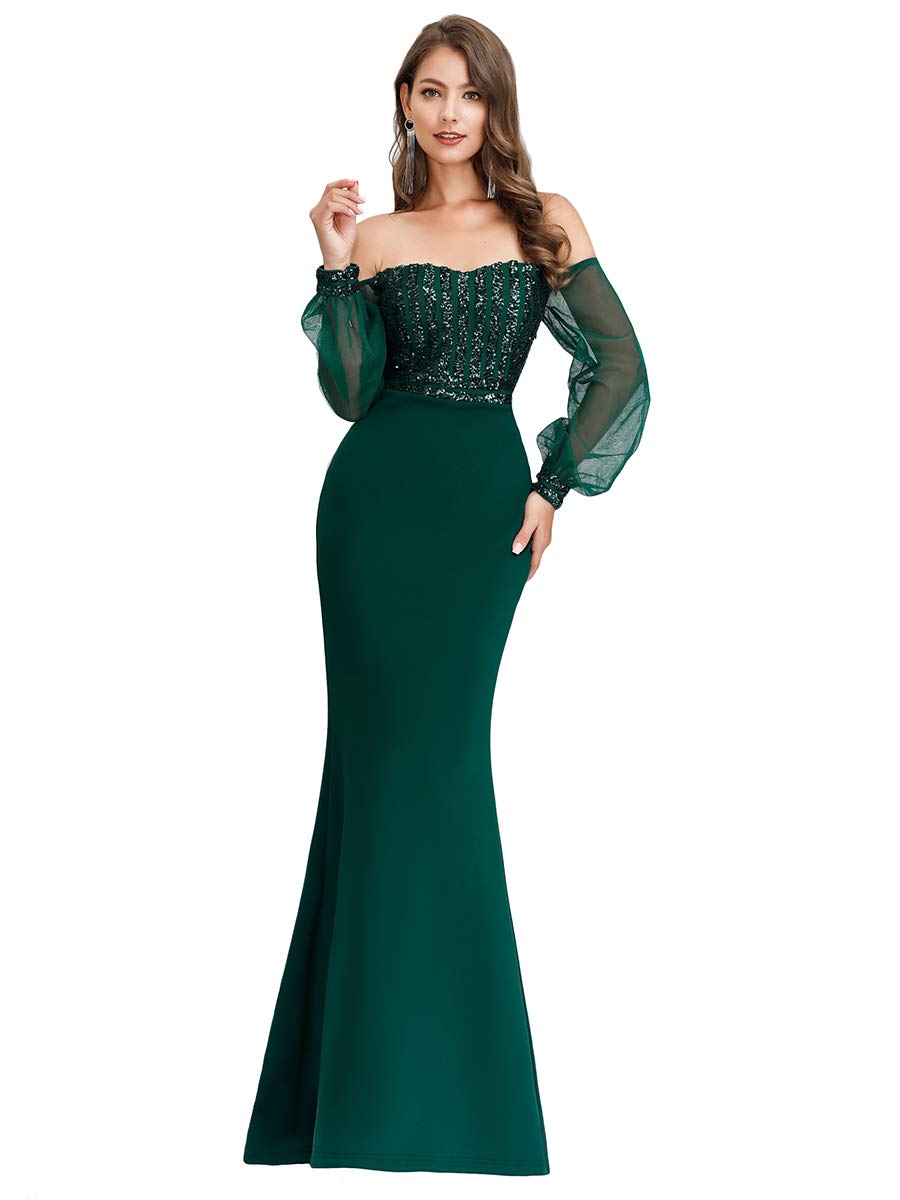 Ever-PrettyWomen's Off Shoulder Sequin Mermaid Evening Dress with Sleeves 0711-USA