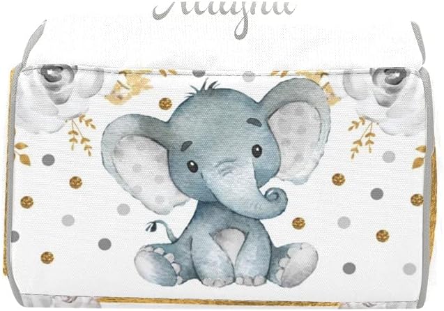 Personalized Diaper Backpack Elephant Grey Multi Function Diaper Bag Travel Daypack Nursing Nappy Bag