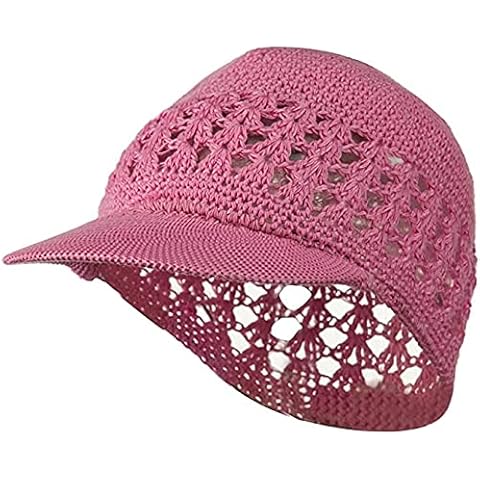 Visor Brim Knit Kufi Hat - Koopy Cap - Crochet Beanie with Brim (Pink) Cover