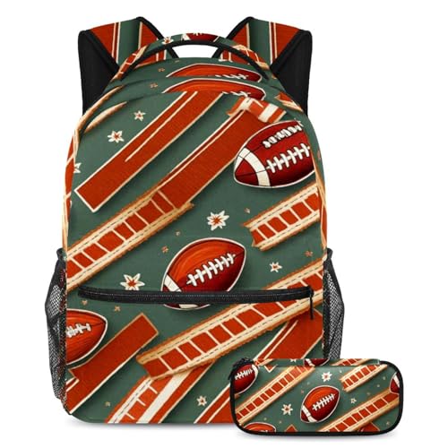 Cartable grande capacité football américain rouge avec trousse scolaire