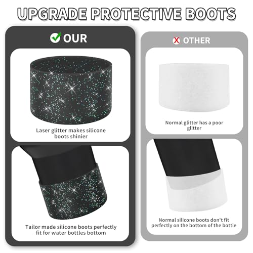 Image of WUQID Protective Bling Silicone Boot, Compatible with Stanley Tumbler 20-40oz & Hydro Flask Water Bottle 12-24oz and More Bottles /Tumblers Bottom of 2.83-2.95in, Glitter Reduces Dents Sleeve Cover