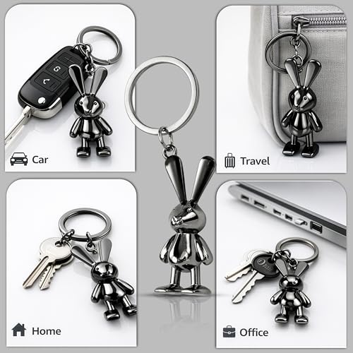 Image of Storite Bunny Keychain for Women & Girls, Cute Rabbit Bag Charm with Heart Pendant, Braided Strap & Bell, Fashion Key Ring for Handbags, Backpacks & Car Keys