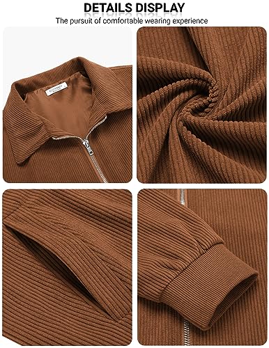 COOFANDY Men's Casual Corduroy Jacket Lightweight Zip Up Vintage Jacket Collared Bomber Jacket3