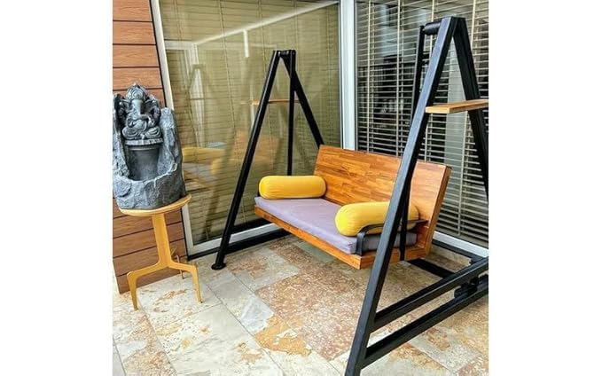 Smake Mart Wooden Swing for Balcony | Solid Wood Swing with Stand for Outdoor Garden & Balcony | Porch Swing | Wooden Swing for Living Room, Adults and Home-image-43
