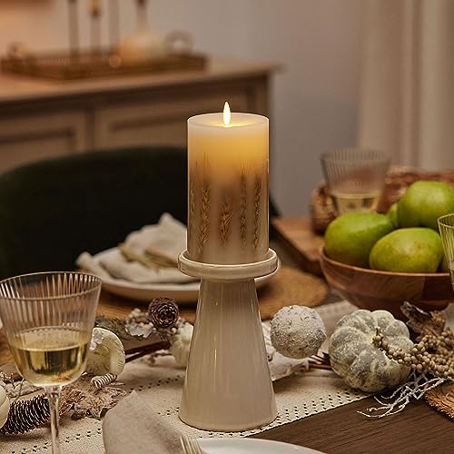 Image of Luminara Wheated Inclusion Realistic Artificial Moving Flame Pillar Candle - LED Battery Operated Candle Lights - Recessed Top - Real Wax - Remote Ready (Sold Separately) 3.25 inch x 6.5 inch