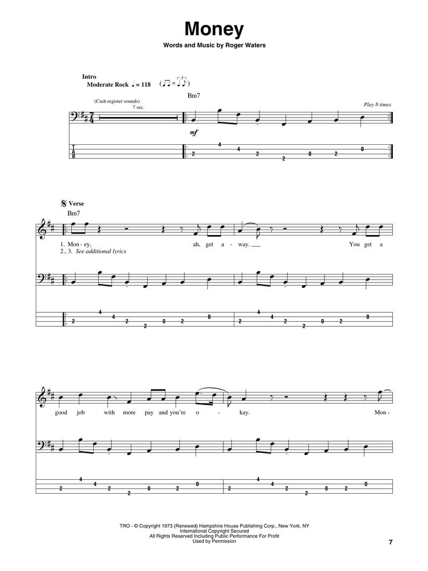 Pink Floyd - Dark Side of the Moon. Solo pour Guitare Basse. Comprend Enregistrement(s) en ligne