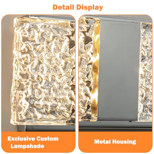 Image of Modern Chrome 4-Lights Bathroom Vanity Light, Eleglant Chrome LED Bathroom Light Fixtures Over Mirror, Dimmable Acrylic Shade Wall Lighting Fixtures, Hardwired Wall Light(H4.33in, L15.16in)