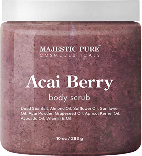 Majestic Pure Acai Berry Body Scrub - All Natural, Exfoliates, Moisturizes, and Nourishes Skin - Reduces the Appearance of Cellulite - 10 oz