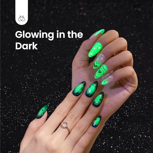 Image of Beetles Gel Nail Polish, Luminous Green Glow in the Dark Gel Nail Polish Soak off Uv Led Nail Lamp Nail Art Manicure Salon DIY Home 0.5Oz