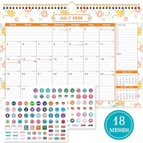 Benjia Calendario de pared 18 meses, calendar de mesa Julio 2026   Diciembre ​​2027, A4 calendari planificador mensual, agenda calendario niños escolar 2026/2027 pared (Flor)