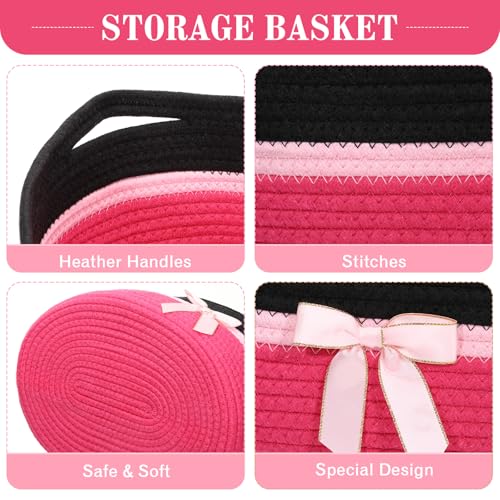 Image of Colingmill 1 Set Woven Basket for Gift Empty with Cellophane Wrap Set 14 x 10 x 5.5 Inch, Medium Decorative Gift Basket Empty to Fill, Cotton Rope Storage Box Decor (Black Hot Pink)
