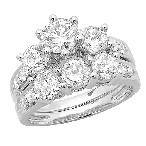 Dazzlingrock Collection 8 mm Round Amethyst & White Cubic Zirconia Ladies Split Shank Halo Wedding Ring Set, 18K White Gold, Size 7