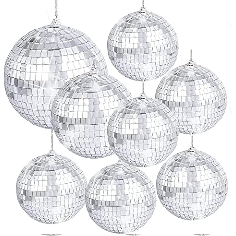 8-Piece Silver Mirror Disco Ball Set Cover