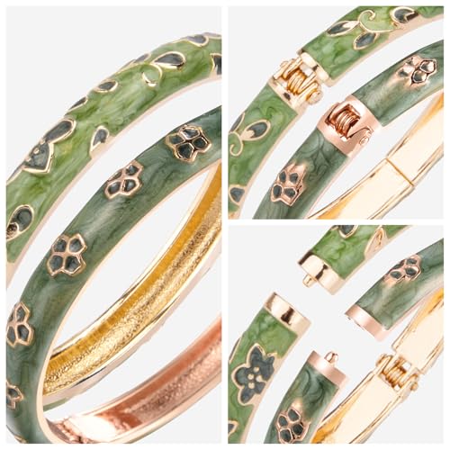 Image of UJOY Womens Multi-colors Cloisonne Bracelet Gold Plated Flower Hollowed Enameled Hinged Cuff Bangles Jewelry Gift 88A10