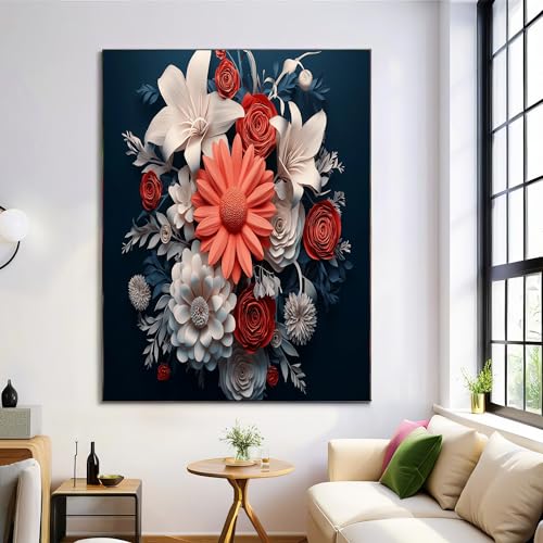 Cuadro en lienzo floral abstracto con margaritas naranjas para decoracion de salon moderno
