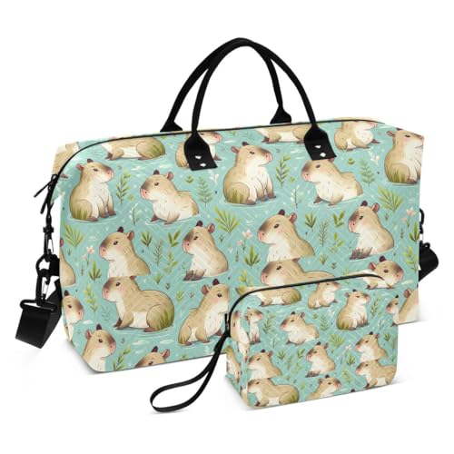 Cute Animal Capybara Blossom Travel Duffle Bag Gym Bag Weekender Bags with Toiletry Bag Travel Trip Tote Bag