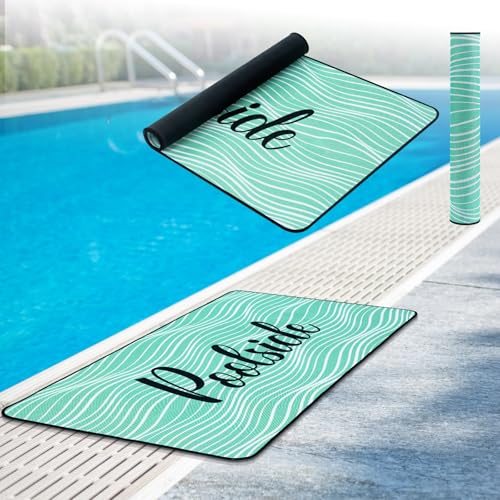 Tinideya Pool Mat Poolside Non Slip Mat Walk Pool Deck Mats Rugs for Floor Outdoor Rubber Mats with Drainage Outdoor and Indoor Dock Safety(Teal,23.62' X 35.43')