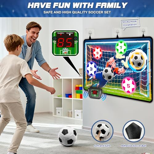 Image of VATOS Electronic Scoring Soccer Toy Game Set for Kids, Indoor Outdoor Soccer Training Target with Real-Time Scoring, 2 Modes, Fabric Goal and 2 Soft Balls, Fun Sport Birthday Ages 3+