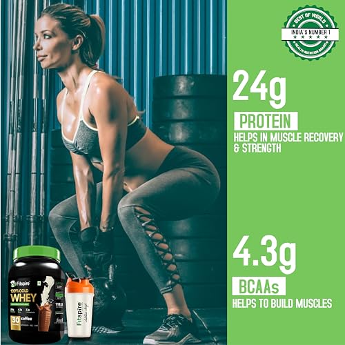 Image of Fitspire 100% Gold Whey Advanced Isolate | 24g Protein | 4.3g BCAA | 100% Authentic & No Adulteration |Isolate Whey Blend |Muscle Growth & Recovery | DigeZyme For Easy Digestion(Coffee,1 kg /2.2 lb, 30 Servings)