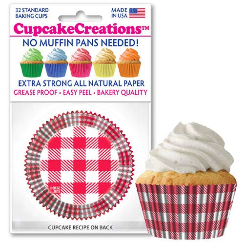 Cupcake Creations 32 Count Cupcake Baking Papers, Red and White Plaid