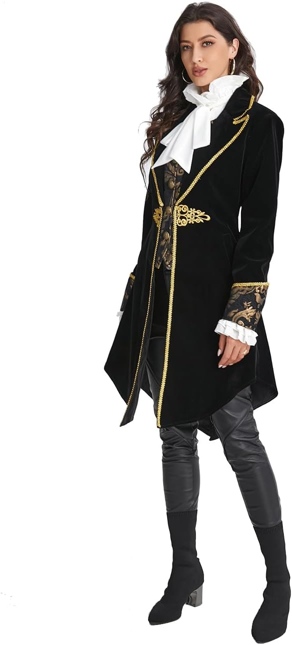 Womens Victorian Renaissance Jacket Steampunk Costume Dress Medieval Tailcoat Pirate Coat - Image 4