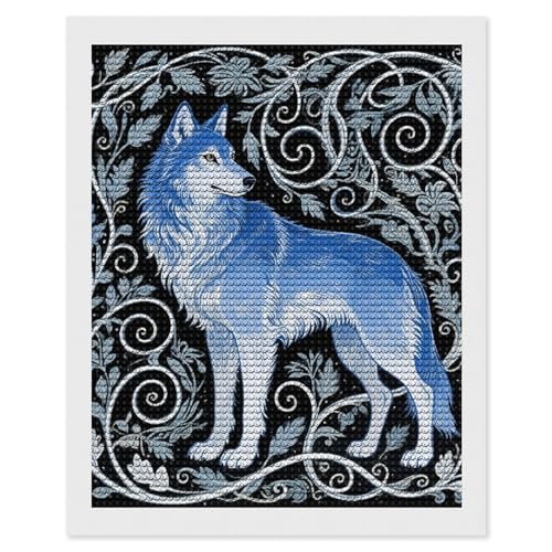 Kit peinture diamant loup bleu 5D broderie strass ronds 40x50 cm pour adulte