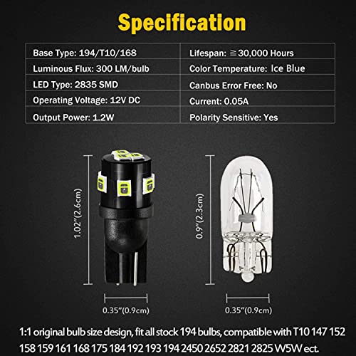 AUXLIGHT T10 921 194 168 LED Ice Blue 12-Pack miniatura 6