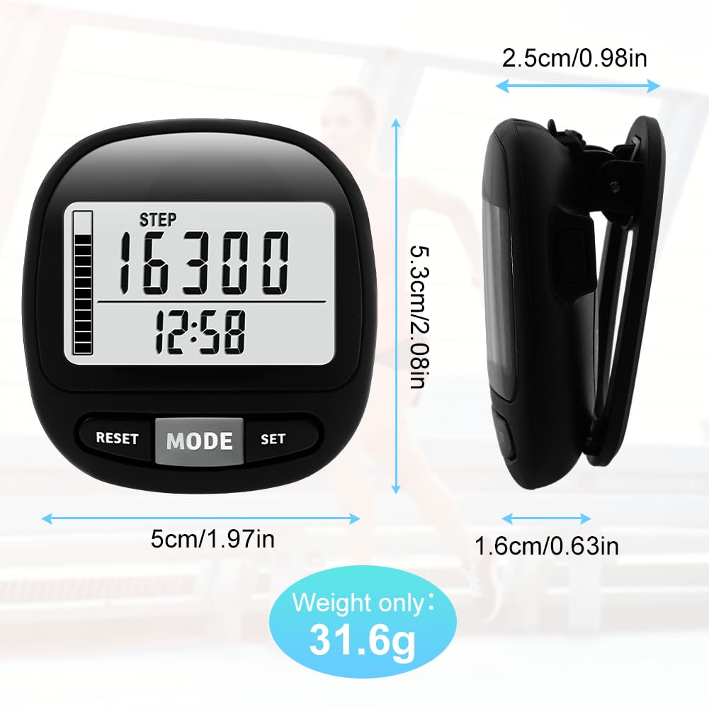 Flintronic Krokomierz 3D do chodzenia z zegarem z klipsem i smyczą, śledzi kroki w czasie rzeczywistym, krokomierz dla starszych dzieci/mężczyzn fitness/kobiet/seniorów