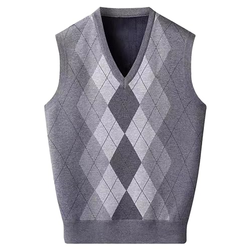 Mens V Neck Knitwear Vest Argyle Sweater Sleeveless Vests Lightweight Cotton Pullover Waistcoats