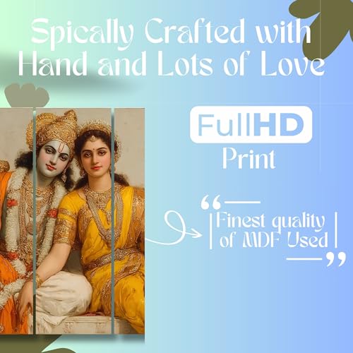 Image of Nozvera Radha Krishna Wall Painting for Living Room Big Size 48 x 24 Inch | 5 Panel Premium MDF Wall Art | UV Printed Sparkle Laminated Waterproof Wall Decor | Religious Home Decoration Items